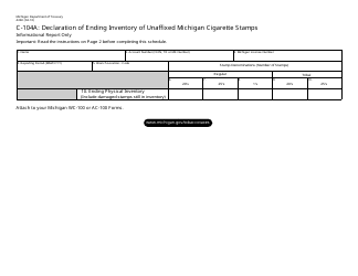 Document preview: Form 4260 C-104a: Declaration of Ending Inventory of Unaffixed Michigan Cigarette Stamps - Michigan