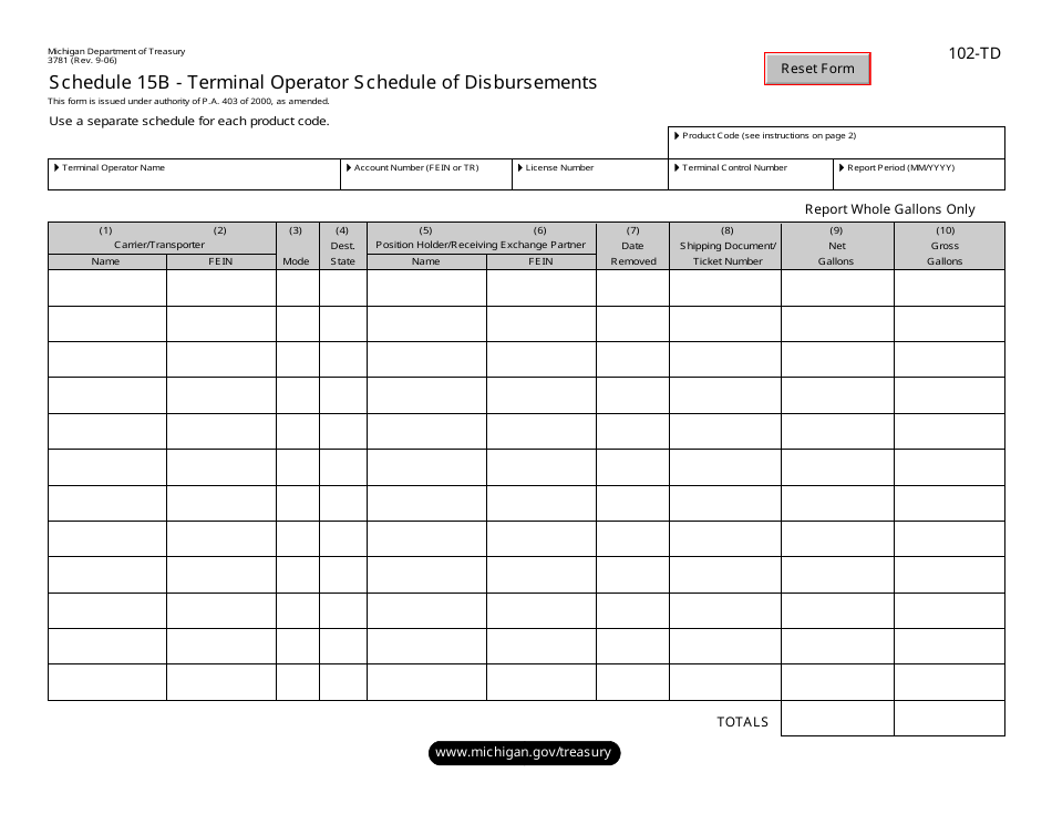 Form 3781 (102-TD) Schedule 15B - Fill Out, Sign Online and Download ...