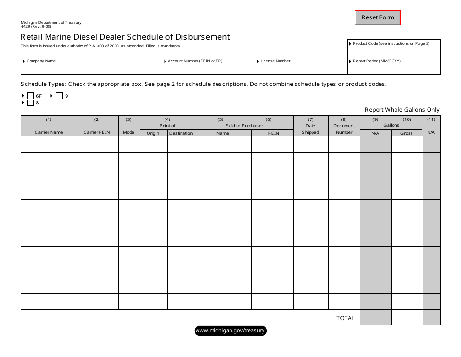 Form 4429 Retail Marine Diesel Dealer Schedule of Disbursement - Michigan, Page 1