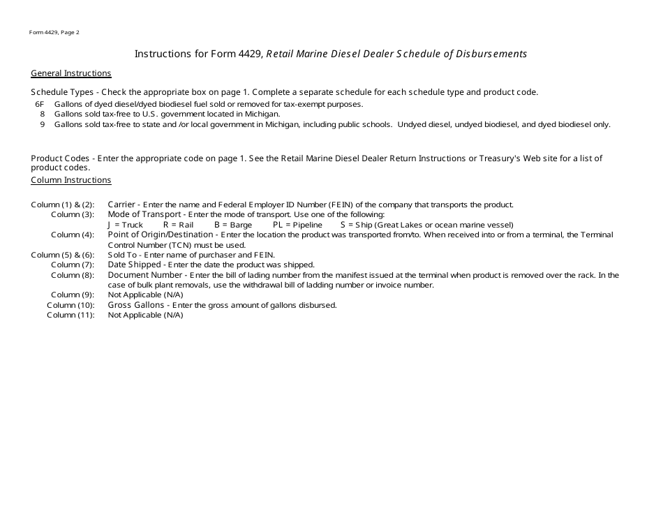 Form 4429 Retail Marine Diesel Dealer Schedule of Disbursement - Michigan, Page 2