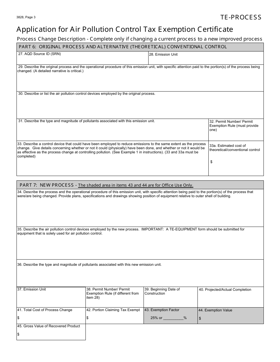 Form 3828 Application for Air Pollution Control Tax Exemption Certificate - Michigan, Page 3