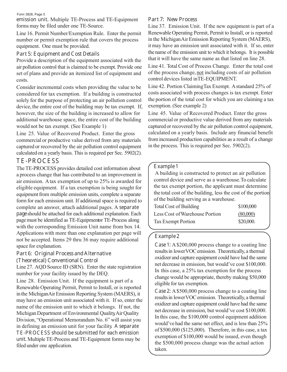 Form 3828 Application for Air Pollution Control Tax Exemption Certificate - Michigan, Page 5