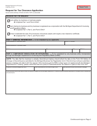 Document preview: Form 5156 Request for Tax Clearance Application - Michigan