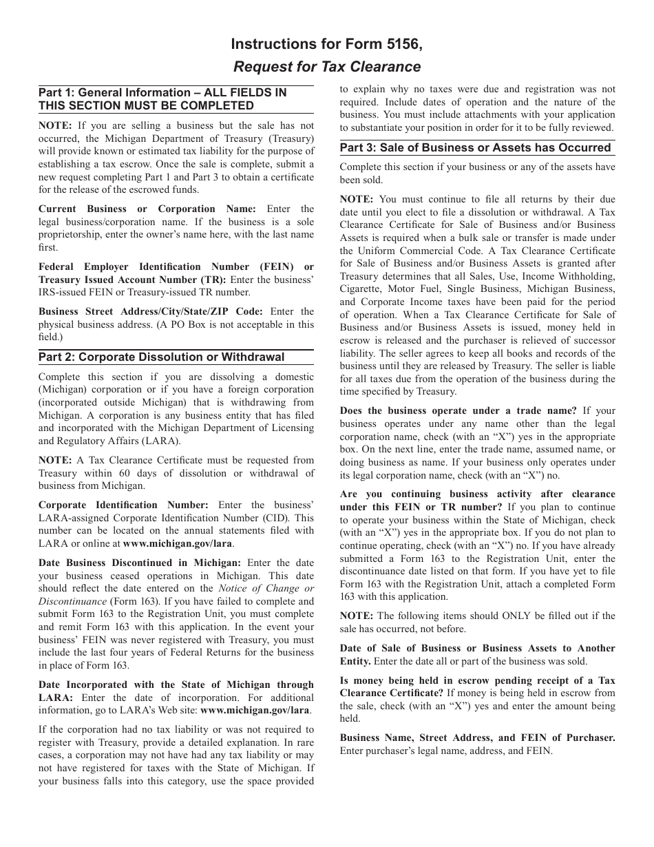 Form 5156 Request for Tax Clearance Application - Michigan, Page 3