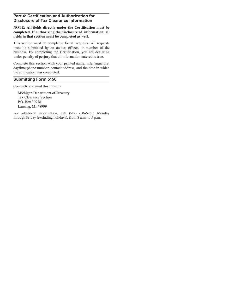 Form 5156 Request for Tax Clearance Application - Michigan, Page 4