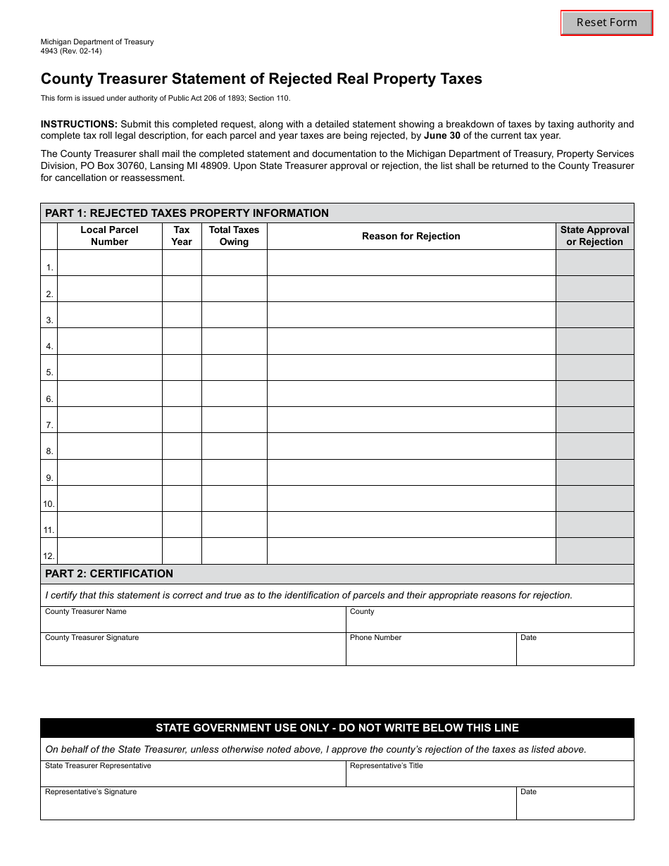 Form 4943 Fill Out, Sign Online and Download Fillable PDF, Michigan
