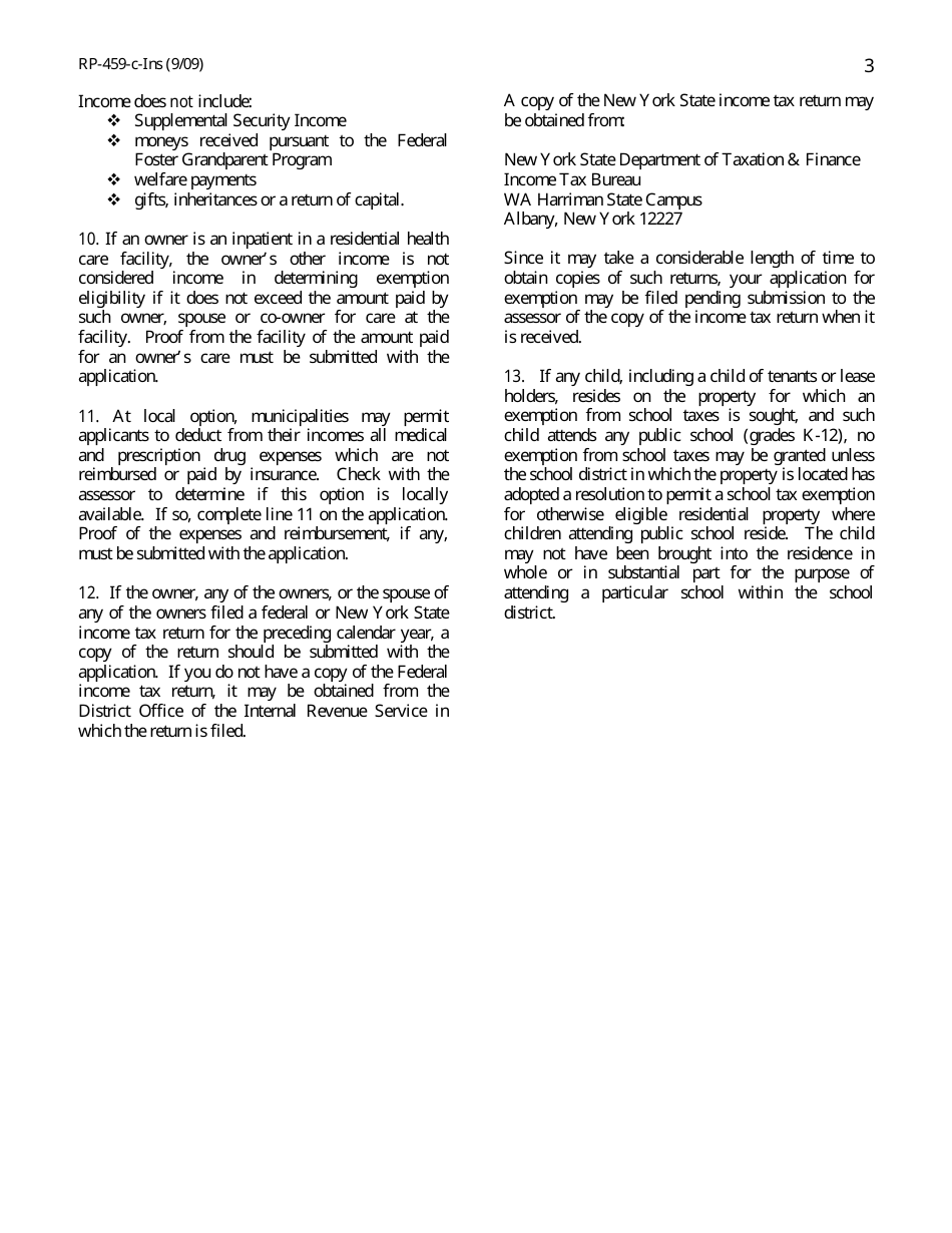 Instructions for Form RP-459-C Partial Property Tax Exemption for Persons With Disabilities and Limited Incomes With Disabilities and Limited Incomes - New York, Page 3