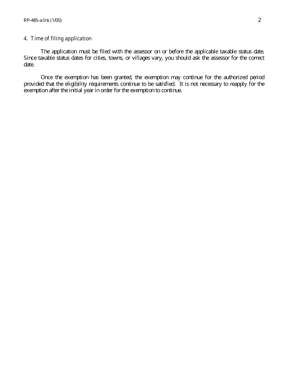 Instructions for Form RP-485-A Application for Real Property Tax Exemption for Residential-Commercial Urban Exemption Program - New York, Page 2