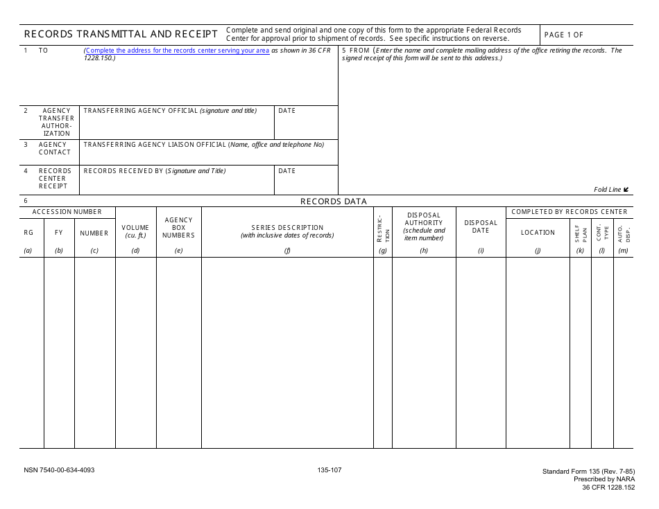 Form SF-135 - Fill Out, Sign Online and Download Fillable PDF ...