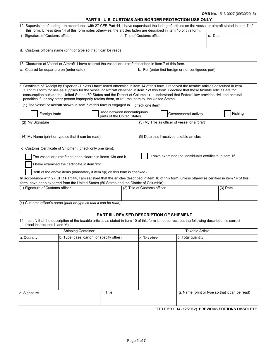 TTB Form 5200.14 Taxable Articles Without Payment of Tax, Page 5