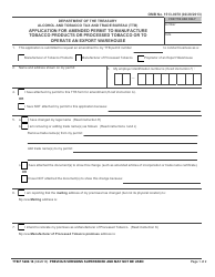 TTB Form 5200.16 &quot;Application for Amended Permit to Manufacture Tobacco Products or Processed Tobacco or to Operate an Export Warehouse&quot;