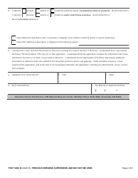 TTB Form 5200.16 &quot;Application for Amended Permit to Manufacture Tobacco Products or Processed Tobacco or to Operate an Export Warehouse&quot;, Page 2