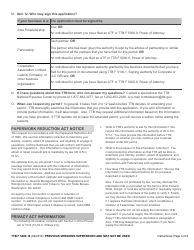 TTB Form 5200.16 &quot;Application for Amended Permit to Manufacture Tobacco Products or Processed Tobacco or to Operate an Export Warehouse&quot;, Page 6