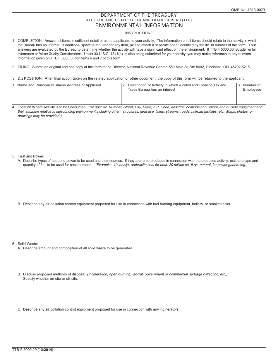 TTB Form 5000.29 Environmental Information, Page 1