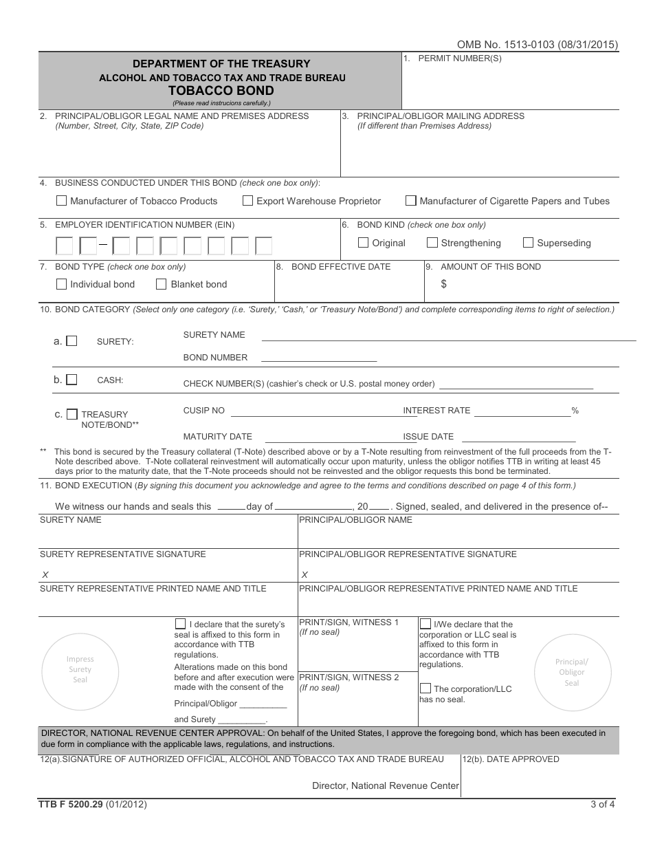 TTB Form 5200.29 Tobacco Bond, Page 3