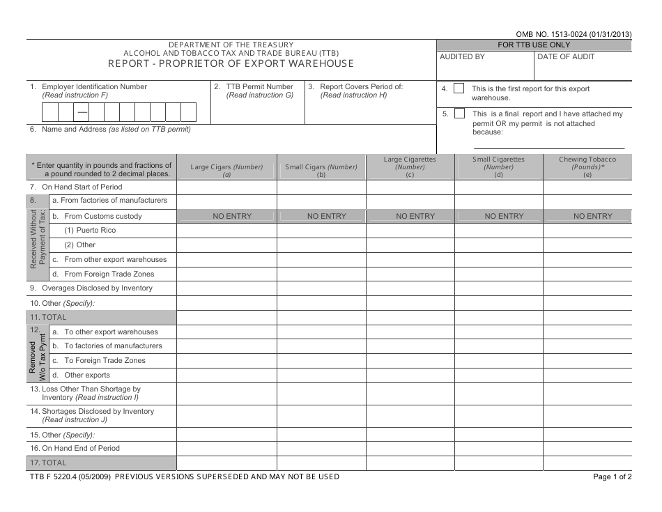 TTB Form 5220.4 Report - Proprietor of Export Warehouse, Page 3