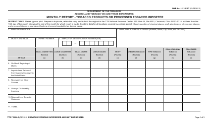TTB Form 5220.6 &quot;Monthly Report - Tobacco Products or Processed Tobacco Importer&quot;