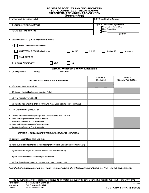 FEC Form 4  Printable Pdf