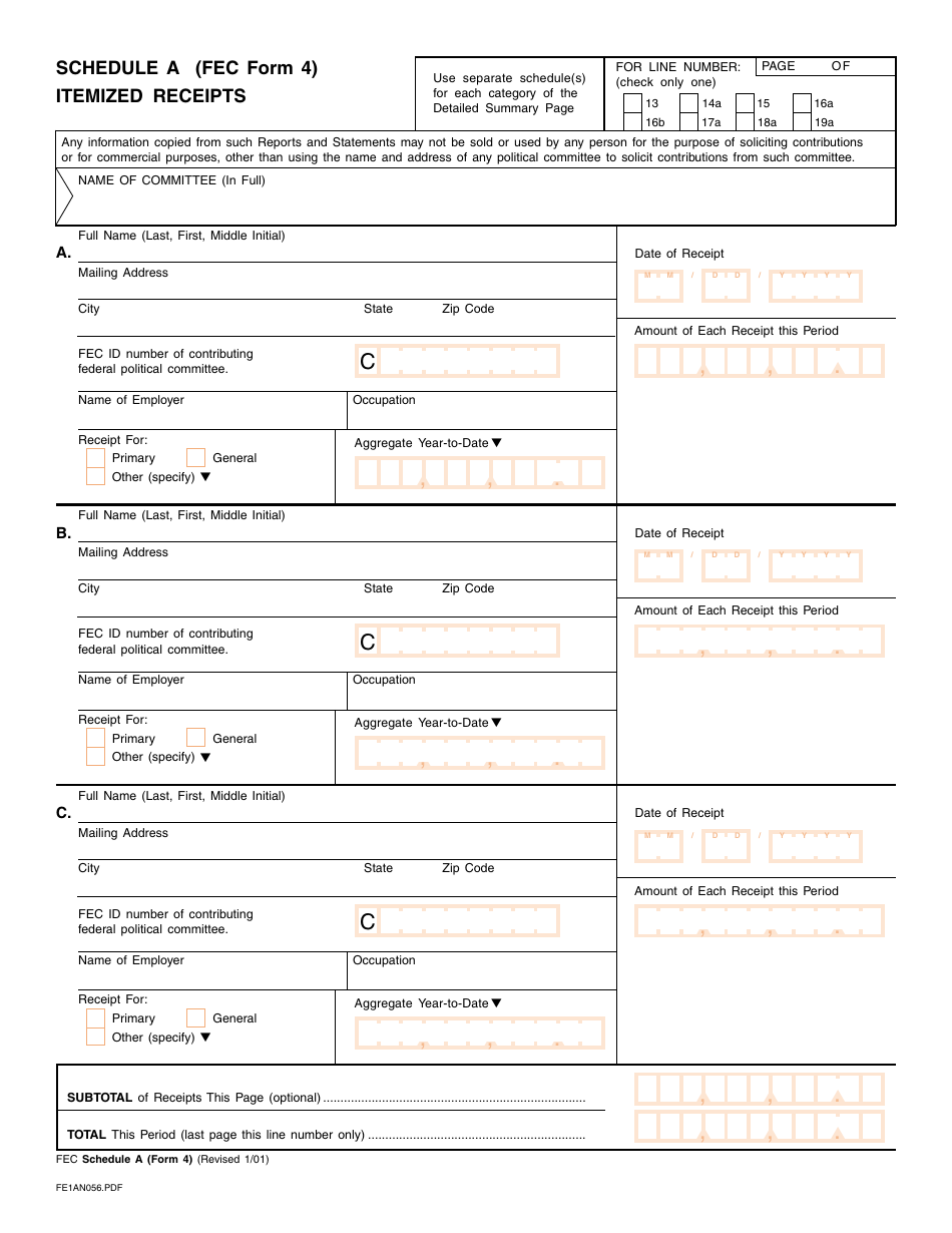 FEC Form 4 Report of Receipts and Disbursements for a Committee or Organization Supporting a Nominating Convention, Page 3