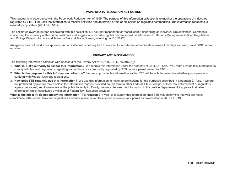 TTB Form 5250.1 Report - Manufacturer of Processed Tobacco, Page 4