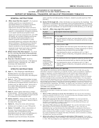 Document preview: TTB Form 5250.2 Report of Removal, Transfer, or Sale of Processed Tobacco