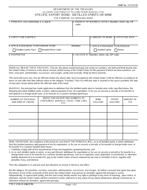 TTB Form 5100.25  Printable Pdf