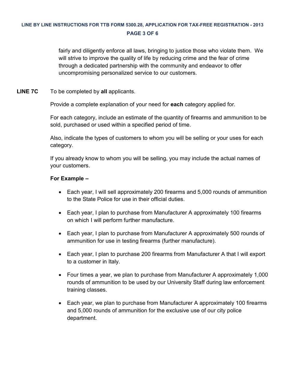 Instructions for TTB Form 5300.28 Application for Registration for Tax-Free Transactions Under 26 U.s.c. 4221, Page 3
