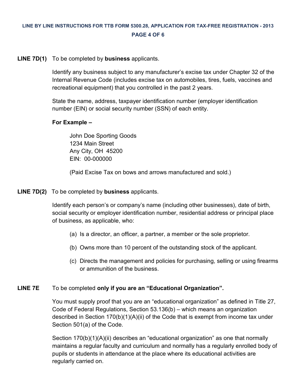 Instructions for TTB Form 5300.28 Application for Registration for Tax-Free Transactions Under 26 U.s.c. 4221, Page 4
