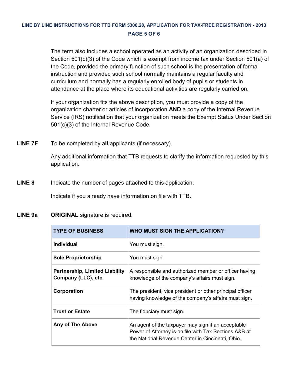 Instructions for TTB Form 5300.28 Application for Registration for Tax-Free Transactions Under 26 U.s.c. 4221, Page 5