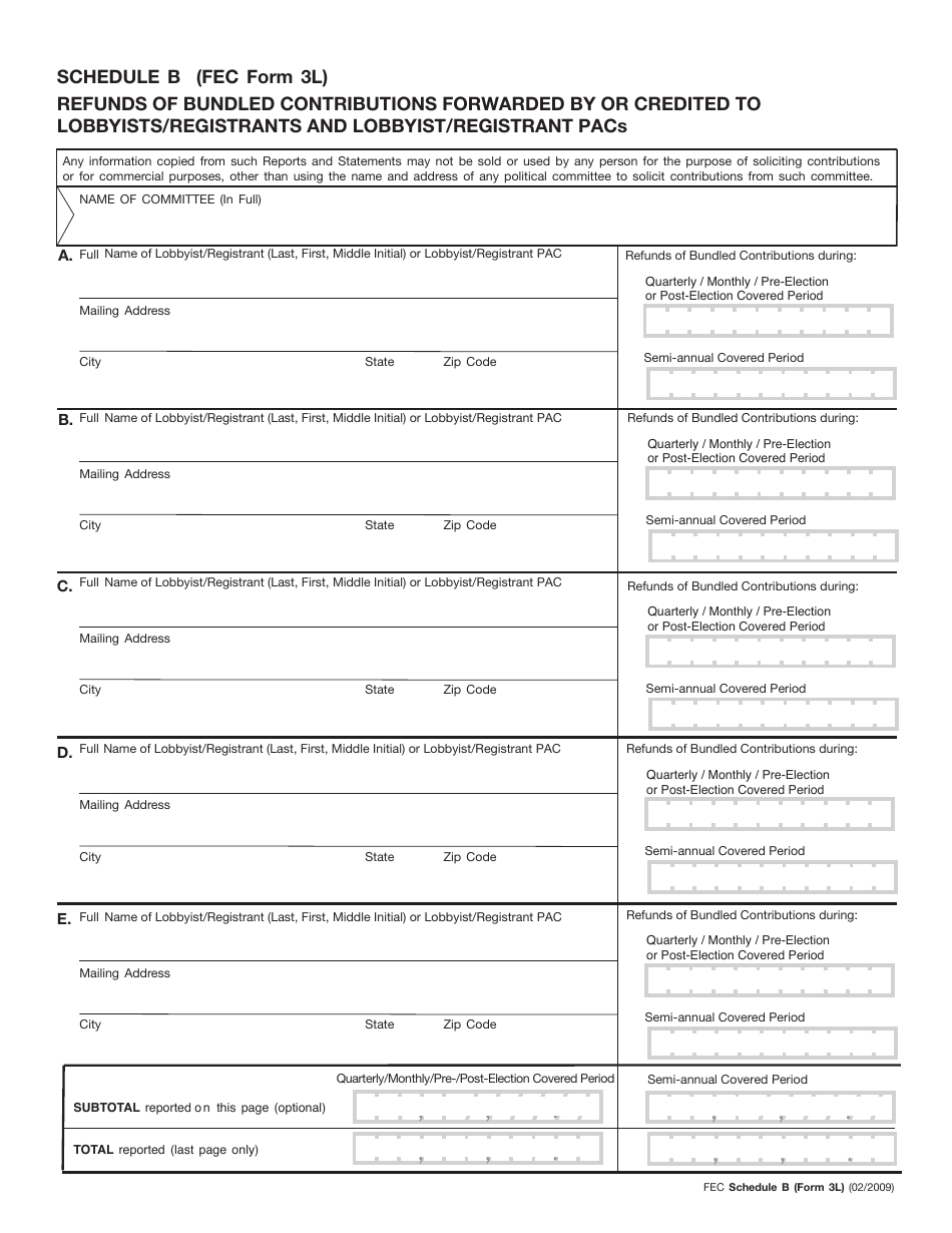 FEC Form 3L Report of Contributions Bundled by Lobbyists / Registrants and Lobbyist / Registrant Pacs, Page 3