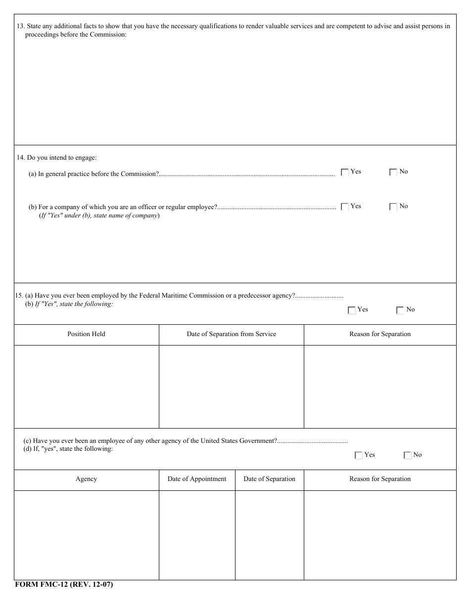 Form FMC-12 Application for Admission to Practice Before the Federal Maritime Commission, Page 3
