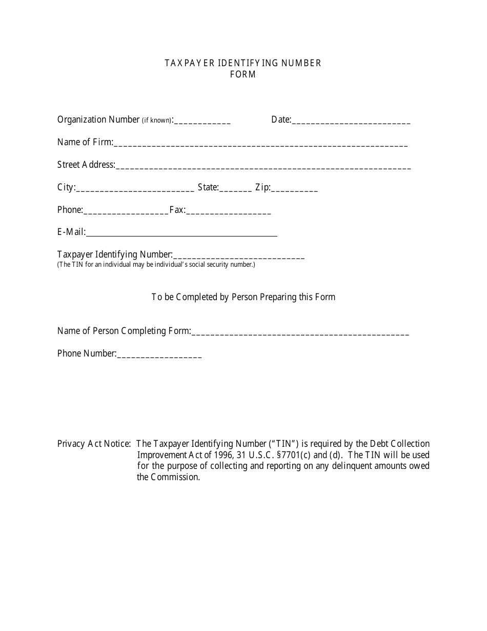 Taxpayer Identifying Number Form Fill Out, Sign Online and Download