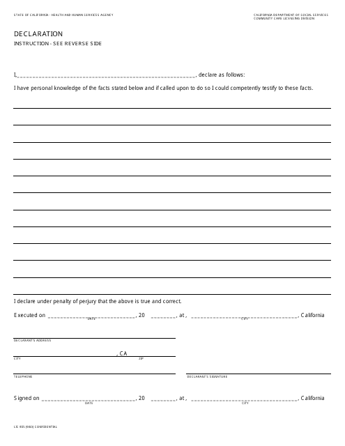 Form LIC855 Declaration - California