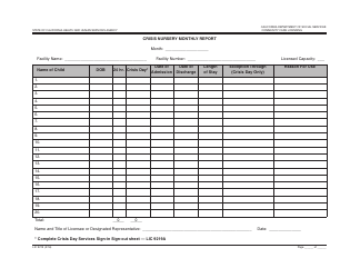 Document preview: Form LIC9219 Crisis Nursery Monthly Report - California