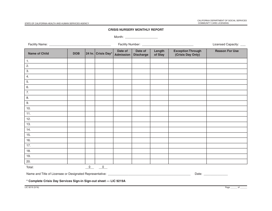 Form LIC9219 - Fill Out, Sign Online and Download Fillable PDF ...