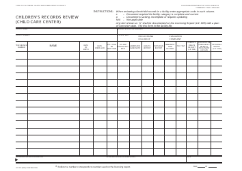 Document preview: Form LIC857 Children's Records Review (Child Care Center) - California
