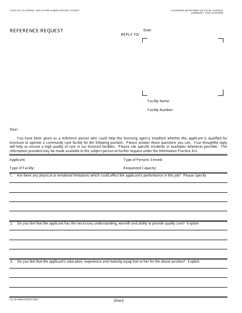 Form LIC301 Reference Request - California