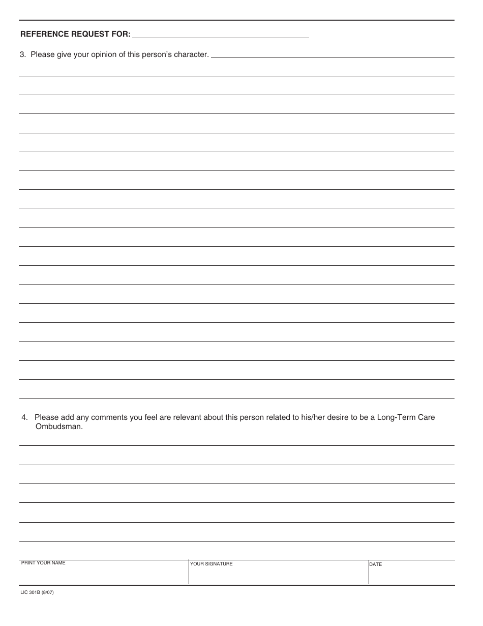 Form LIC301B Reference Request - Long-Term Care Ombudsman - California, Page 2