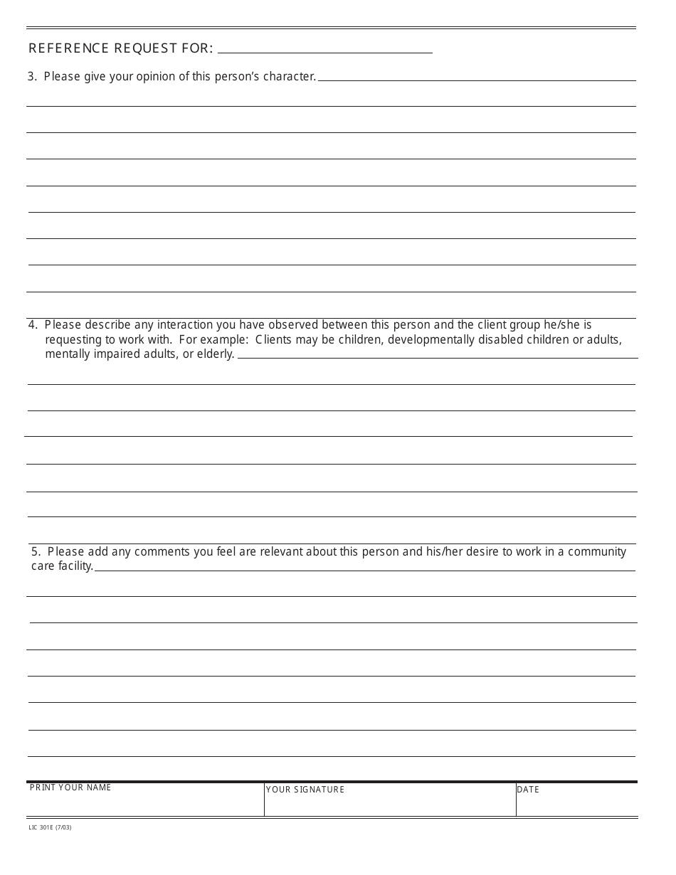 Form LIC301E Reference Request - California, Page 2