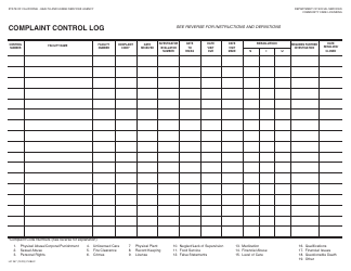 Form LIC957 Complaint Control Log - California