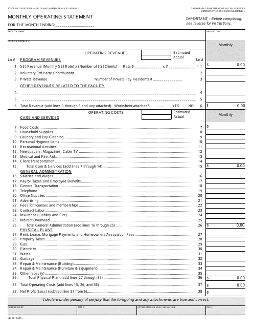 Form LIC401  Printable Pdf