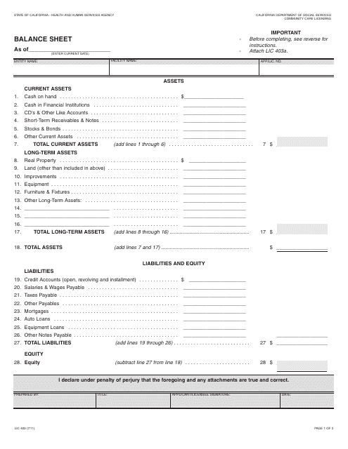 Form LIC403  Printable Pdf