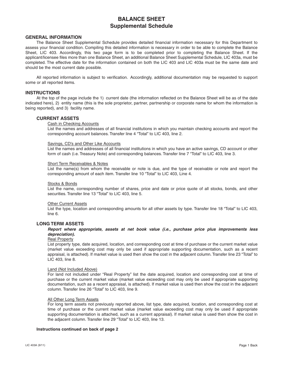 Form LIC403A Balance Sheet Supplemental Schedule - California, Page 2