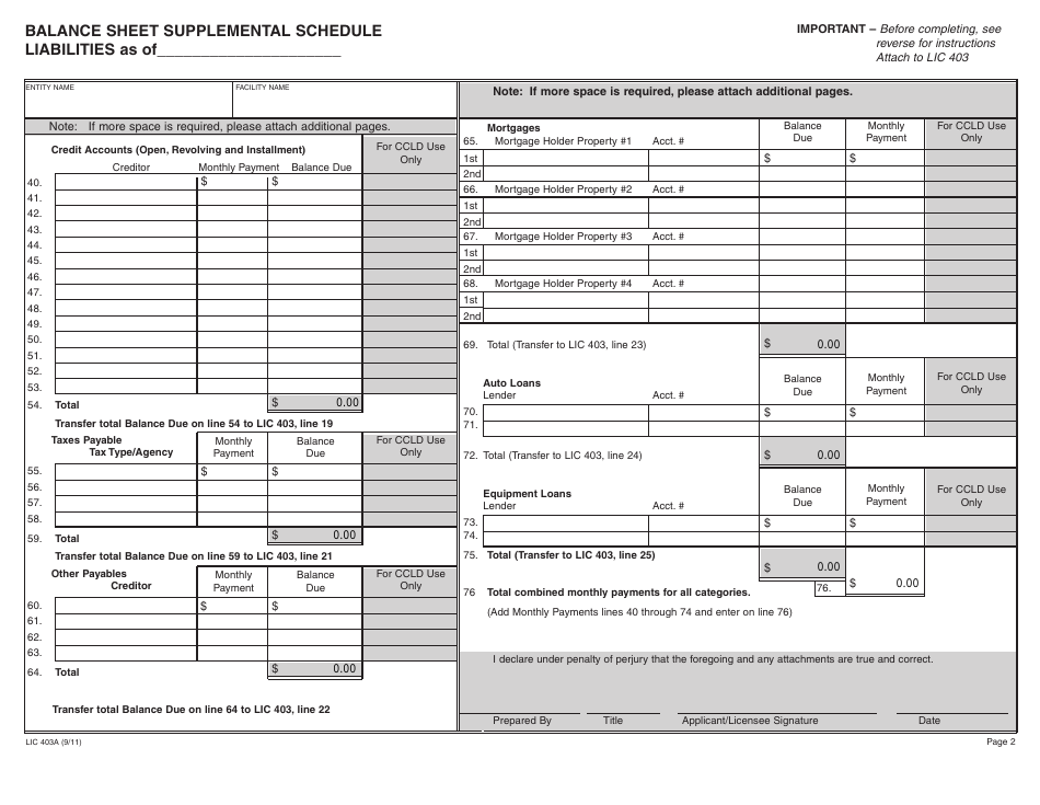 Form LIC403A Balance Sheet Supplemental Schedule - California, Page 3