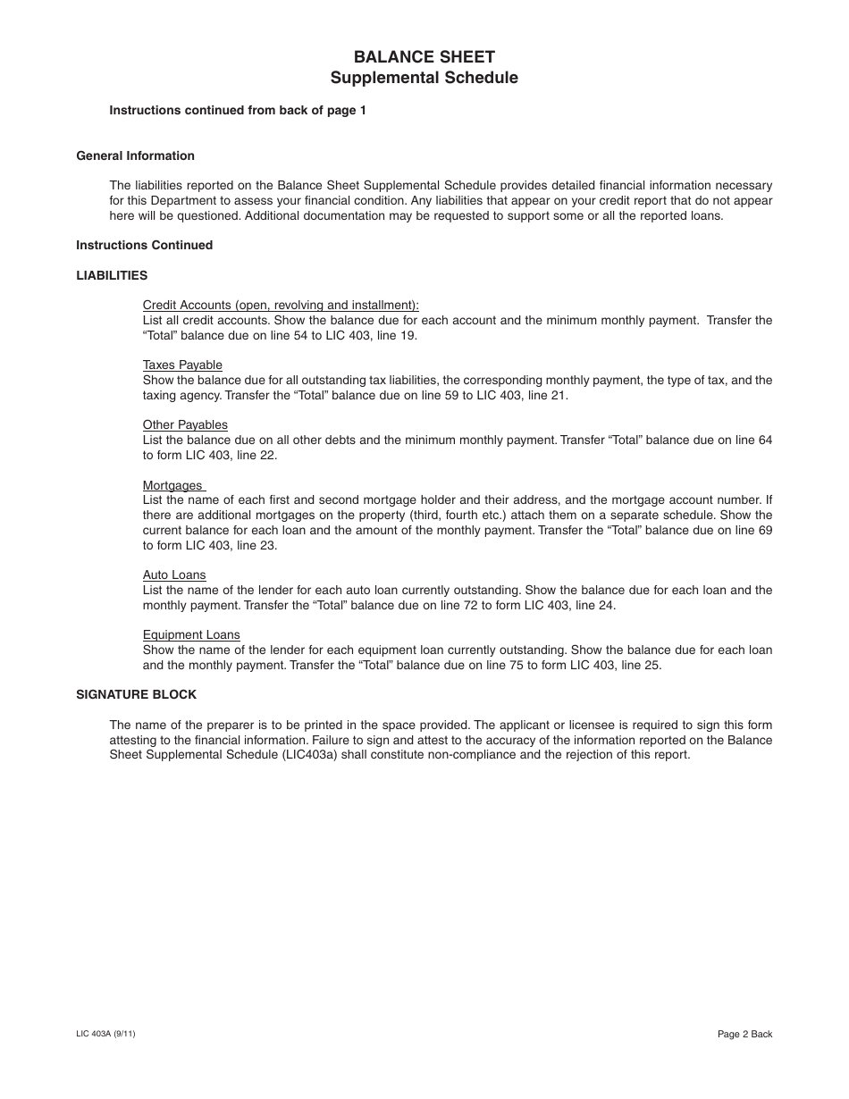 Form LIC403A Balance Sheet Supplemental Schedule - California, Page 4