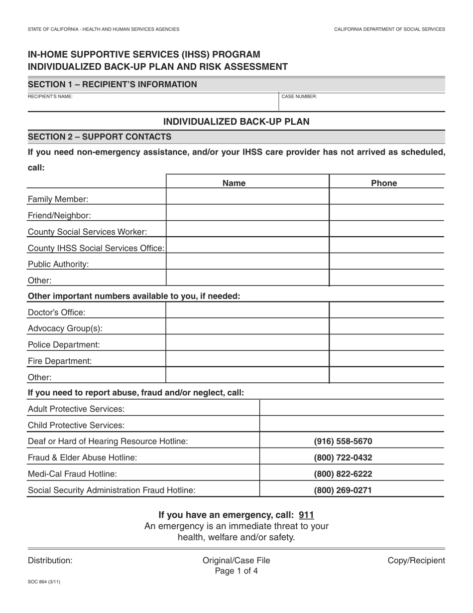 Form SOC864 Download Fillable PDF or Fill Online In-home Supportive ...