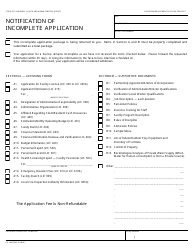 Document preview: Form LIC184 Notification of Incomplete Application - California