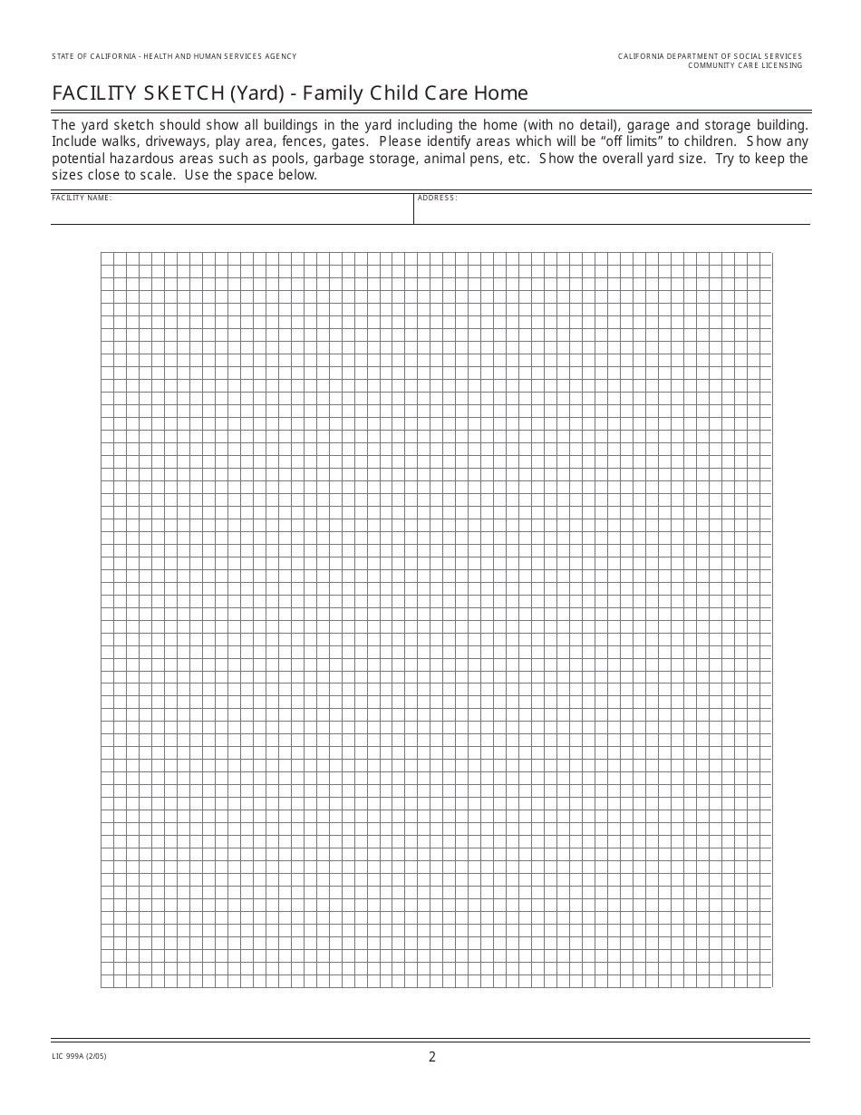 Form LIC999A Facility Sketch (Floor Plan) - Family Child Care Home - California, Page 2