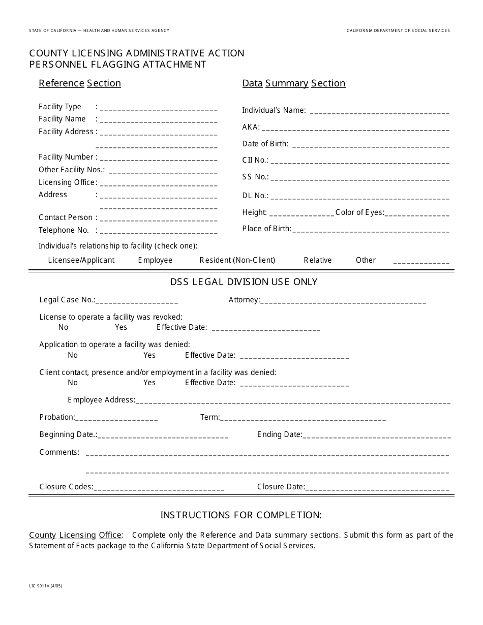 Form LIC9011A Fill Out Sign Online and Download Fillable PDF