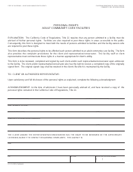 Document preview: Form LIC613 Personal Rights Adult Community Care Facilities - California